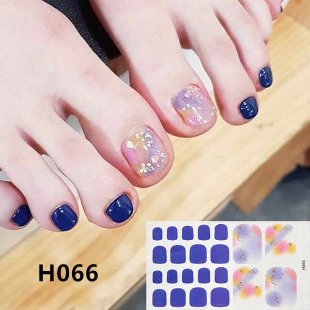 1Sheet Adhesive Toe Nail Sticker Glitter Summer Style Tips Full Cover Toe Nail Art Supplies Foot Decal for Women Girls Drop Ship