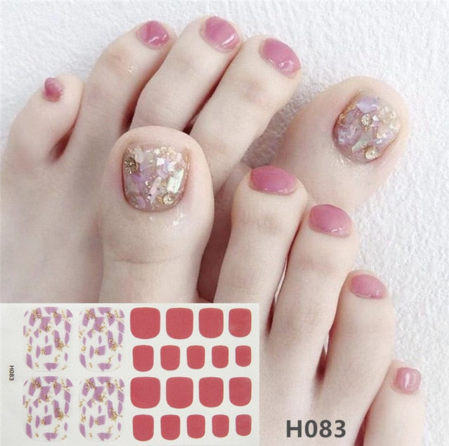 1Sheet Adhesive Toe Nail Sticker Glitter Summer Style Tips Full Cover Toe Nail Art Supplies Foot Decal for Women Girls Drop Ship