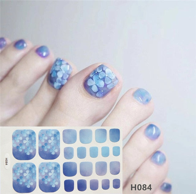 1Sheet Adhesive Toe Nail Sticker Glitter Summer Style Tips Full Cover Toe Nail Art Supplies Foot Decal for Women Girls Drop Ship