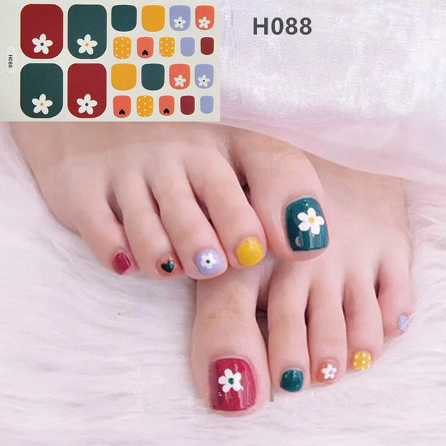 1Sheet Adhesive Toe Nail Sticker Glitter Summer Style Tips Full Cover Toe Nail Art Supplies Foot Decal for Women Girls Drop Ship