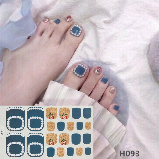 1Sheet Adhesive Toe Nail Sticker Glitter Summer Style Tips Full Cover Toe Nail Art Supplies Foot Decal for Women Girls Drop Ship