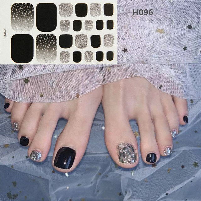 1Sheet Adhesive Toe Nail Sticker Glitter Summer Style Tips Full Cover Toe Nail Art Supplies Foot Decal for Women Girls Drop Ship