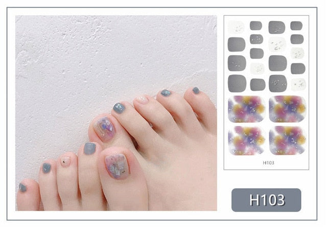 1Sheet Adhesive Toe Nail Sticker Glitter Summer Style Tips Full Cover Toe Nail Art Supplies Foot Decal for Women Girls Drop Ship