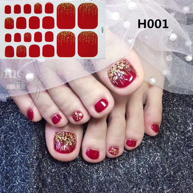 1Sheet Adhesive Toe Nail Sticker Glitter Summer Style Tips Full Cover Toe Nail Art Supplies Foot Decal for Women Girls Drop Ship