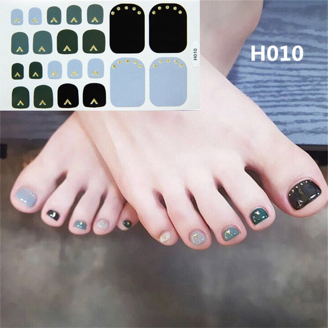 1Sheet Adhesive Toe Nail Sticker Glitter Summer Style Tips Full Cover Toe Nail Art Supplies Foot Decal for Women Girls Drop Ship