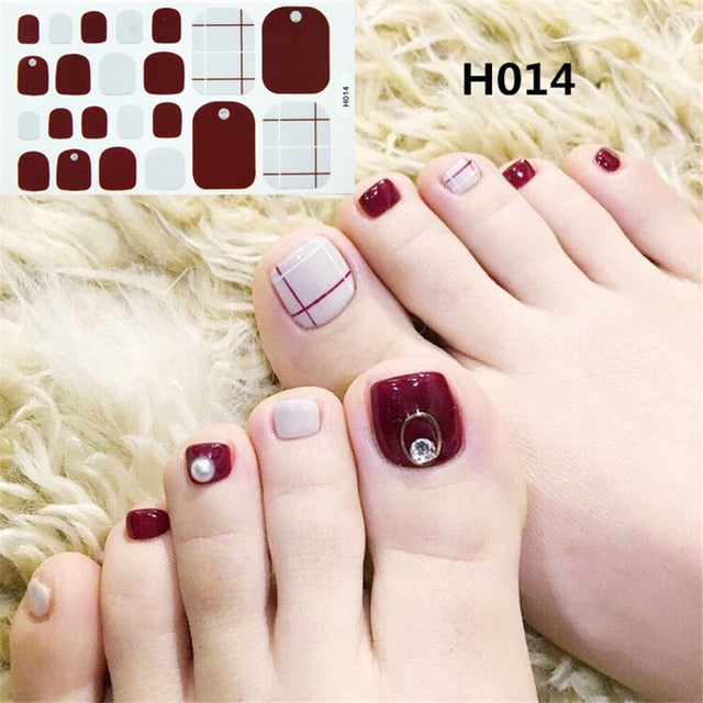 1Sheet Adhesive Toe Nail Sticker Glitter Summer Style Tips Full Cover Toe Nail Art Supplies Foot Decal for Women Girls Drop Ship