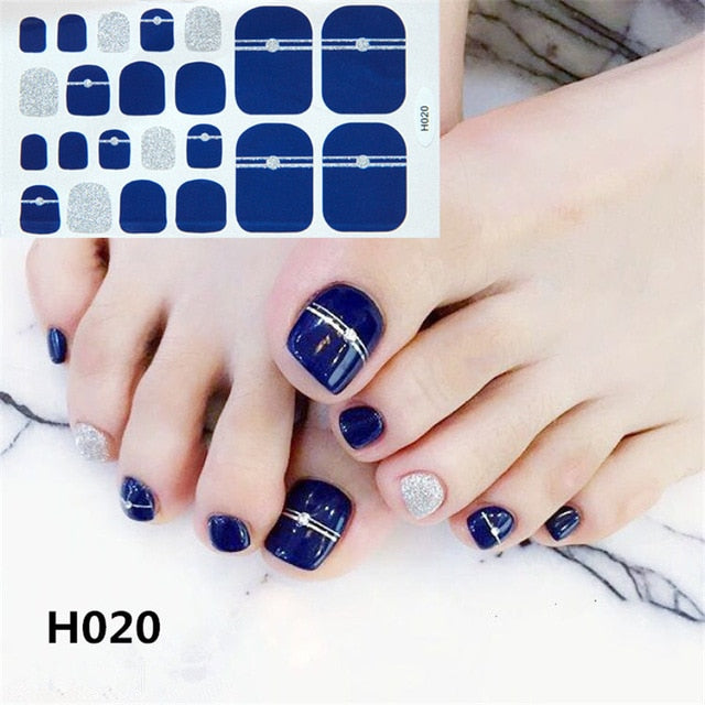 1Sheet Adhesive Toe Nail Sticker Glitter Summer Style Tips Full Cover Toe Nail Art Supplies Foot Decal for Women Girls Drop Ship