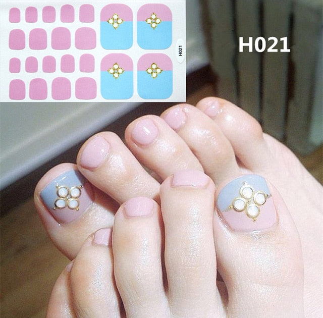 1Sheet Adhesive Toe Nail Sticker Glitter Summer Style Tips Full Cover Toe Nail Art Supplies Foot Decal for Women Girls Drop Ship