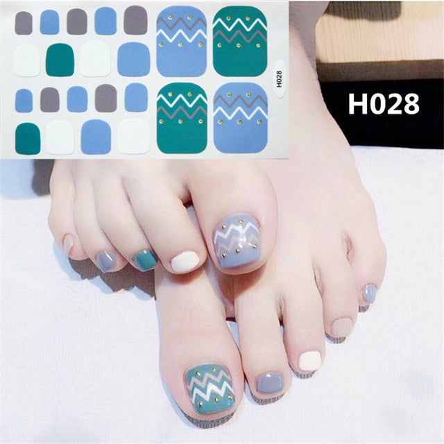 1Sheet Adhesive Toe Nail Sticker Glitter Summer Style Tips Full Cover Toe Nail Art Supplies Foot Decal for Women Girls Drop Ship