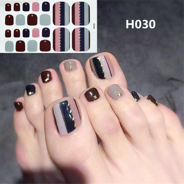 1Sheet Adhesive Toe Nail Sticker Glitter Summer Style Tips Full Cover Toe Nail Art Supplies Foot Decal for Women Girls Drop Ship