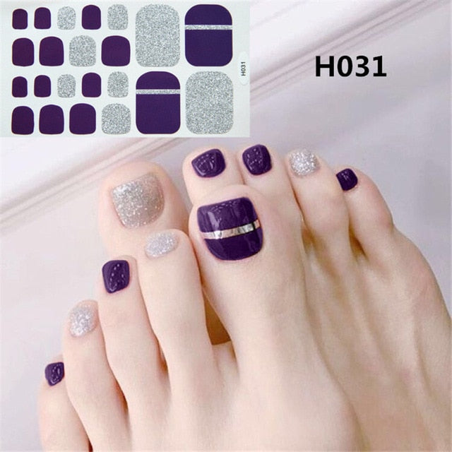 1Sheet Adhesive Toe Nail Sticker Glitter Summer Style Tips Full Cover Toe Nail Art Supplies Foot Decal for Women Girls Drop Ship