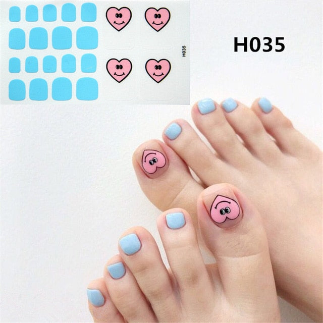 1Sheet Adhesive Toe Nail Sticker Glitter Summer Style Tips Full Cover Toe Nail Art Supplies Foot Decal for Women Girls Drop Ship