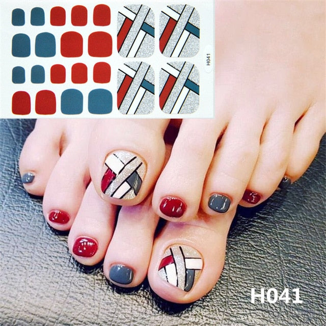 1Sheet Adhesive Toe Nail Sticker Glitter Summer Style Tips Full Cover Toe Nail Art Supplies Foot Decal for Women Girls Drop Ship