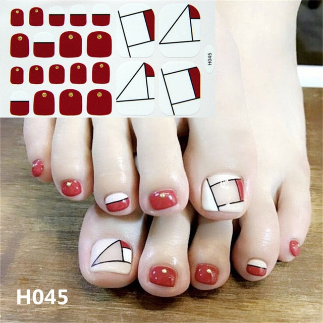 1Sheet Adhesive Toe Nail Sticker Glitter Summer Style Tips Full Cover Toe Nail Art Supplies Foot Decal for Women Girls Drop Ship