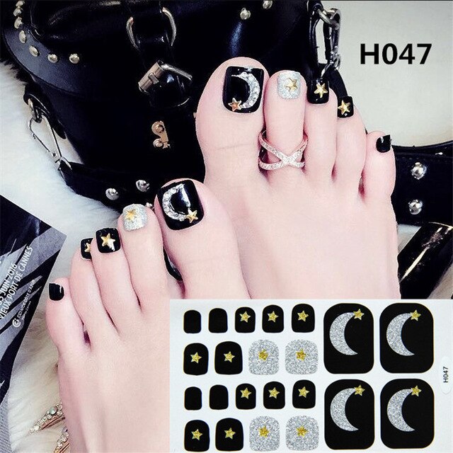 1Sheet Adhesive Toe Nail Sticker Glitter Summer Style Tips Full Cover Toe Nail Art Supplies Foot Decal for Women Girls Drop Ship