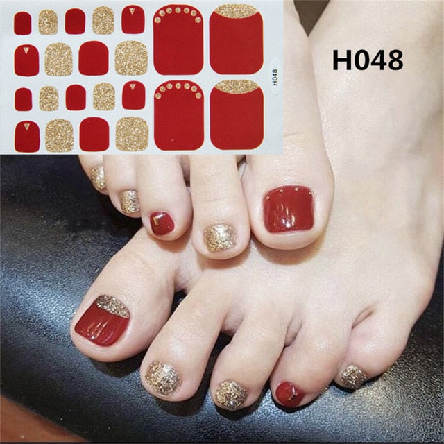 1Sheet Adhesive Toe Nail Sticker Glitter Summer Style Tips Full Cover Toe Nail Art Supplies Foot Decal for Women Girls Drop Ship