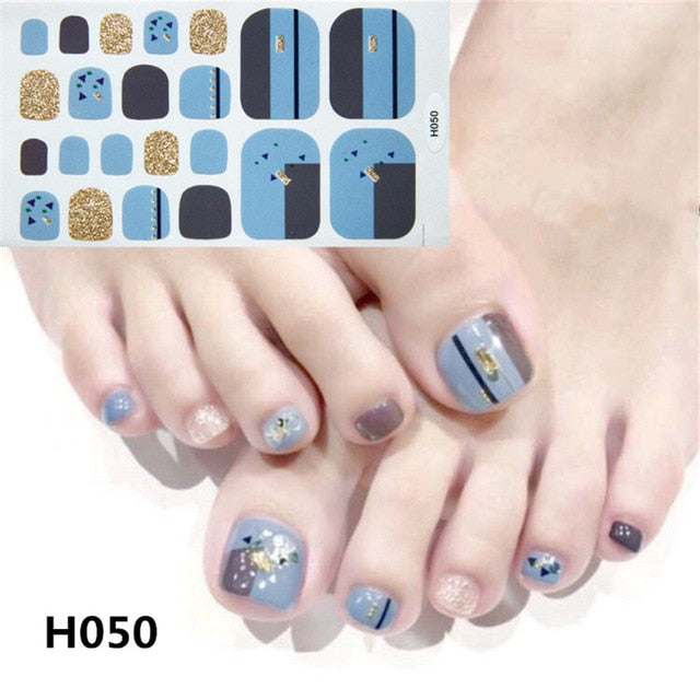 1Sheet Adhesive Toe Nail Sticker Glitter Summer Style Tips Full Cover Toe Nail Art Supplies Foot Decal for Women Girls Drop Ship