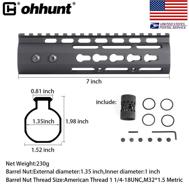 SHIP FROM USA Ohhunt Slim Style 7" 9" 10" 12" 13.5" 15" AR15 Free Float Keymod Handguard Picatinny Rail with Steel Barrel Nut