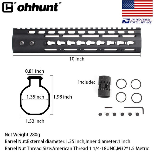 SHIP FROM USA Ohhunt Slim Style 7" 9" 10" 12" 13.5" 15" AR15 Free Float Keymod Handguard Picatinny Rail with Steel Barrel Nut