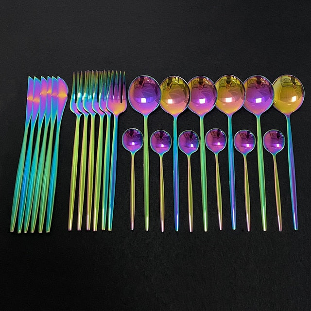 24Pcs New Green Gold Cutlery Set Mirror Dinnenrware Set Stainless Steel Flatware Dinner Knife Fork Spoon Teaspoon For Home