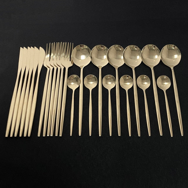 24Pcs New Green Gold Cutlery Set Mirror Dinnenrware Set Stainless Steel Flatware Dinner Knife Fork Spoon Teaspoon For Home