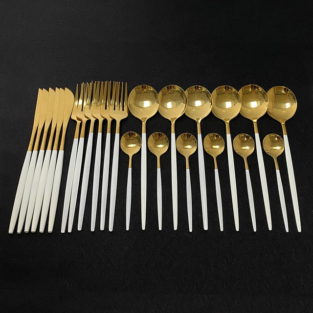 24Pcs New Green Gold Cutlery Set Mirror Dinnenrware Set Stainless Steel Flatware Dinner Knife Fork Spoon Teaspoon For Home