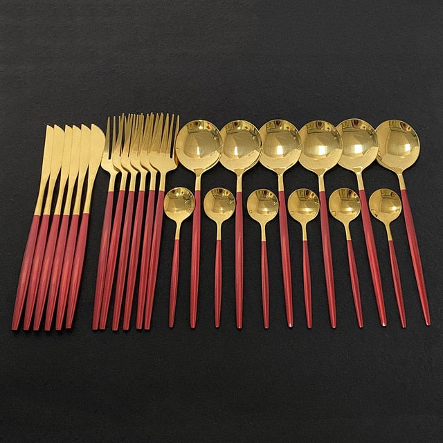 24Pcs New Green Gold Cutlery Set Mirror Dinnenrware Set Stainless Steel Flatware Dinner Knife Fork Spoon Teaspoon For Home