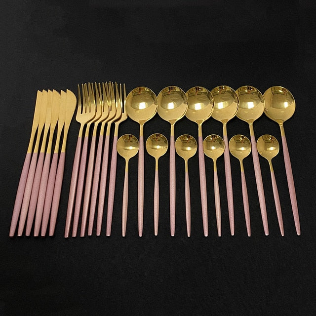 24Pcs New Green Gold Cutlery Set Mirror Dinnenrware Set Stainless Steel Flatware Dinner Knife Fork Spoon Teaspoon For Home