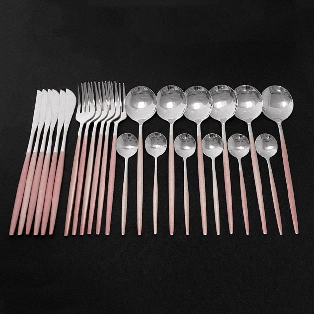 24Pcs New Green Gold Cutlery Set Mirror Dinnenrware Set Stainless Steel Flatware Dinner Knife Fork Spoon Teaspoon For Home