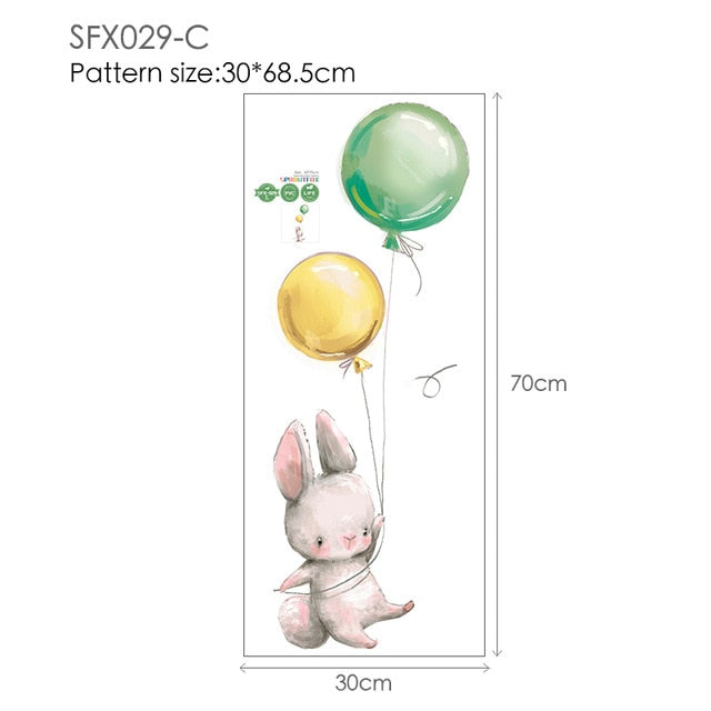 Colorful Balloon Rabbits Bedroom Wall Stickers For Kids Room Decoration Grey Bunny Wall Stickers for children Nursery Wall Decal