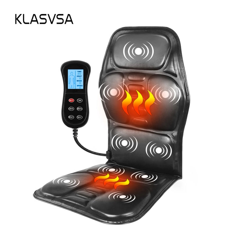 KLASVSA Electric Portable Heating Vibrating Back Massager Chair In Cushion Car Home Office Lumbar Neck Mattress Pain Relief