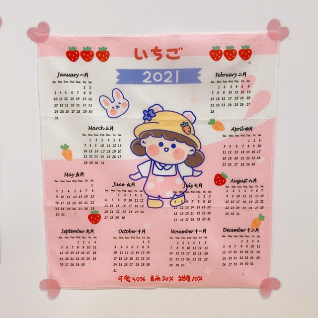 W&G Kawaii Tapestry Wall Hanging Korean Background Cloth Ins Cute Wall Decor 2021 Calendar Tapestry Wall Tumblr Send Stickers