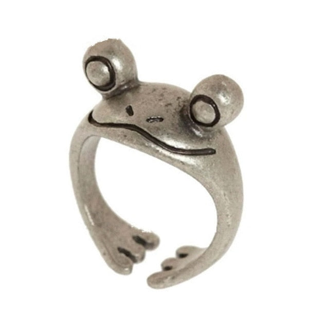 Bohemian Vintage Frog Ring for Women Artistic Design Retro Opening Resizable Unisex Female Statement Rings Silver Color Gift