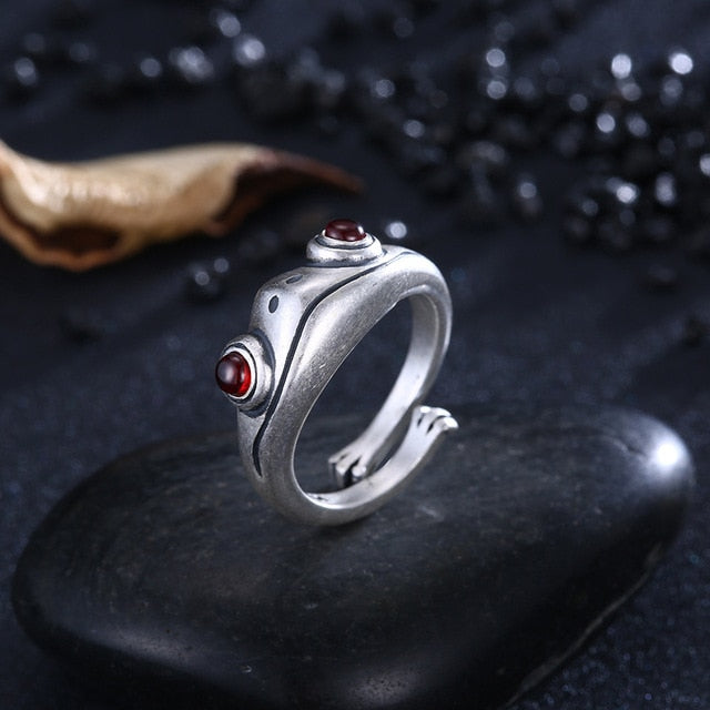 Bohemian Vintage Frog Ring for Women Artistic Design Retro Opening Resizable Unisex Female Statement Rings Silver Color Gift