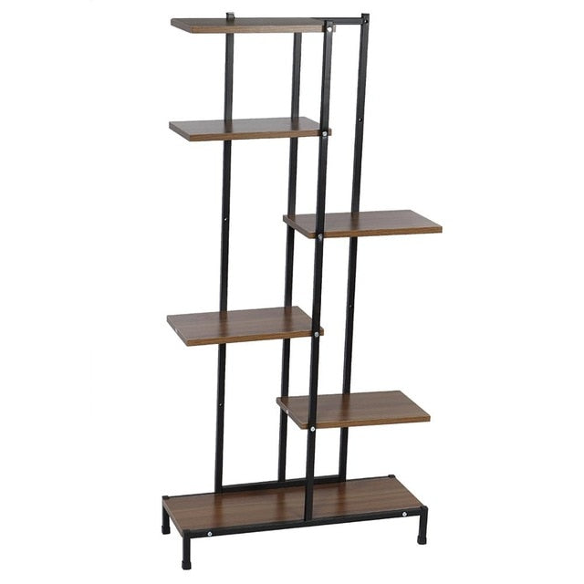 5 Tiers Wooden Iron Bookshelf Plant Rack Display Shelf Home Indoor Outdoor Yard Garden Patio Balcony Flower Stands 60x23x125cm