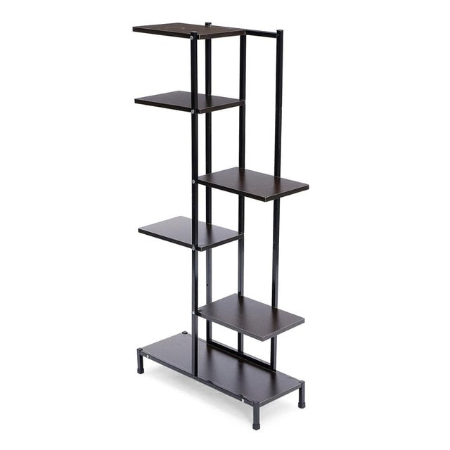 5 Tiers Wooden Iron Bookshelf Plant Rack Display Shelf Home Indoor Outdoor Yard Garden Patio Balcony Flower Stands 60x23x125cm