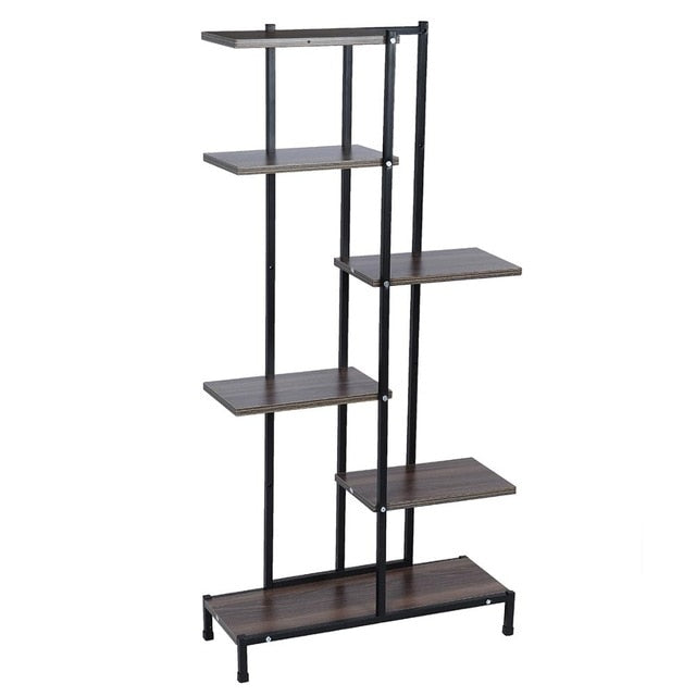 5 Tiers Wooden Iron Bookshelf Plant Rack Display Shelf Home Indoor Outdoor Yard Garden Patio Balcony Flower Stands 60x23x125cm