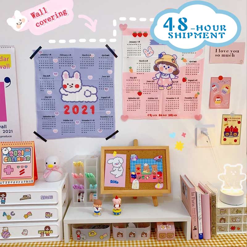 W&G Kawaii Tapestry Wall Hanging Korean Background Cloth Ins Cute Wall Decor 2021 Calendar Tapestry Wall Tumblr Send Stickers