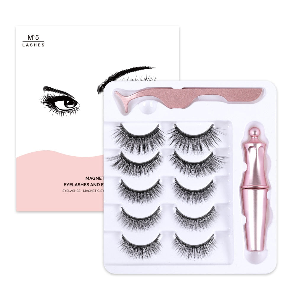 Magnetic Natural False Eyelashes With 5 Magnet & Eyeliner & Tweezers & Cute Gift Box Ships From USA Warehouse For Dropshipping