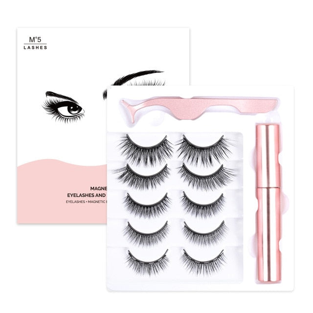 Magnetic Natural False Eyelashes With 5 Magnet & Eyeliner & Tweezers & Cute Gift Box Ships From USA Warehouse For Dropshipping
