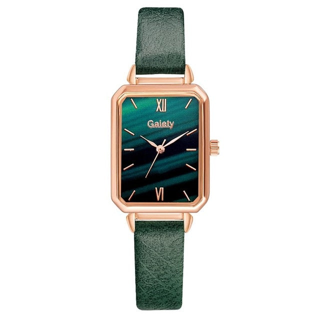 Gaiety Brand Women Watches Fashion Square Ladies Quartz Watch Bracelet Set Green Dial Simple Rose Gold Mesh Luxury Women Watches