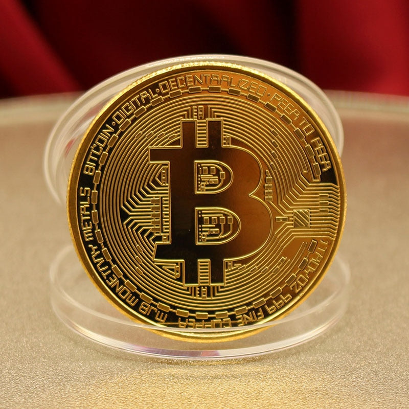 Bitcoin Commemorative Coin BIT Coin Art Collection Gold Plated Bitcoin BTC with Case Physical Metal Antique Imitation Coins