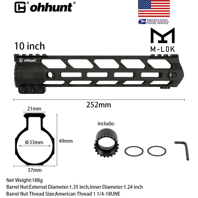 SHIP FROM USA ohhunt 4" 7" 9" 10" 12" 13.5" 15"  AR15 Free Float M-LOK Handguard Picatinny Rail Slim Style Steel Barrel Nut