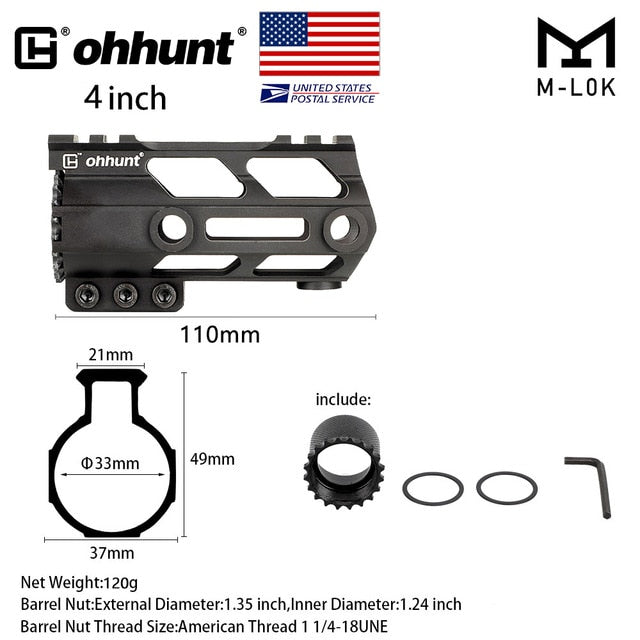 SHIP FROM USA ohhunt 4" 7" 9" 10" 12" 13.5" 15"  AR15 Free Float M-LOK Handguard Picatinny Rail Slim Style Steel Barrel Nut