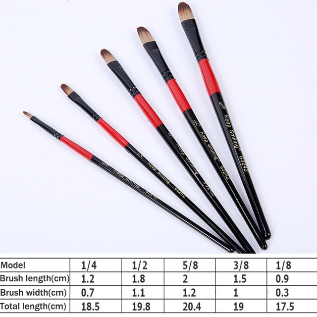 Artist Paint Brush Set 5Pcs High Quality Nylon Hair Wood Black Handle Watercolor Acrylic Oil Brush Painting Art Supplies