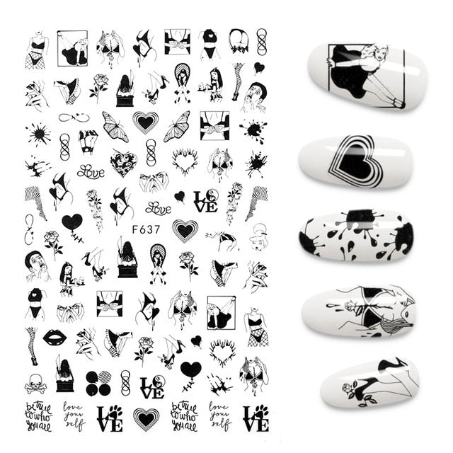 The New 3D Nail Sticker Cool English Letter stickers for nail  Foil Love Heart Design Nails Accessories Fashion Manicure Sticker