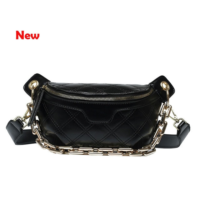 Luxury Women's Fanny Pack High Quality Waist Bag Thick Chain Shoulder Crossbody Chest Bag Female Belt Bag Designer Brand Handbag