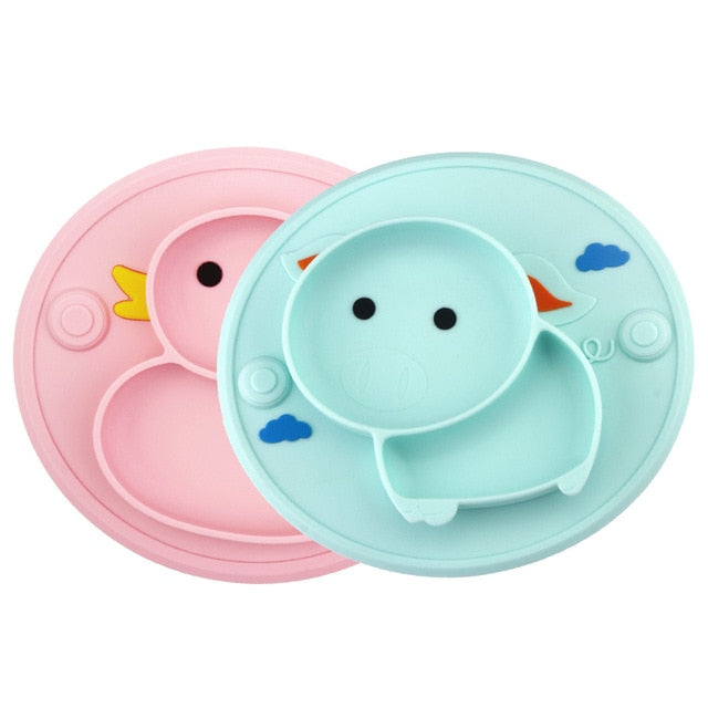Baby Silicone Plate Set Self-Feeding Antislip Saucer Suction Children's Tableware Silicone Dish for Baby-Led Weaning 9 Months+