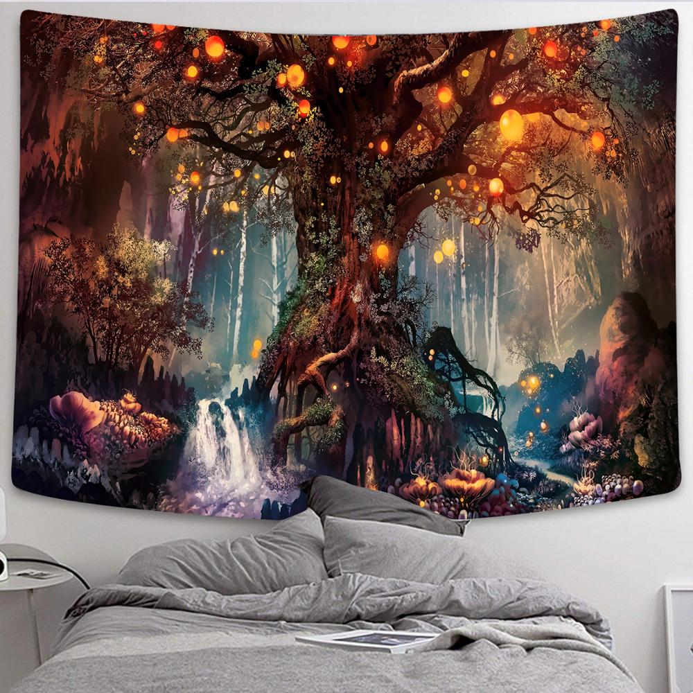 Simsant Mushroom Forest Castle Tapestry Fairytale Trippy Colorful Butterfly Wall Hanging Tapestry for Home Dorm Fantasy Decor