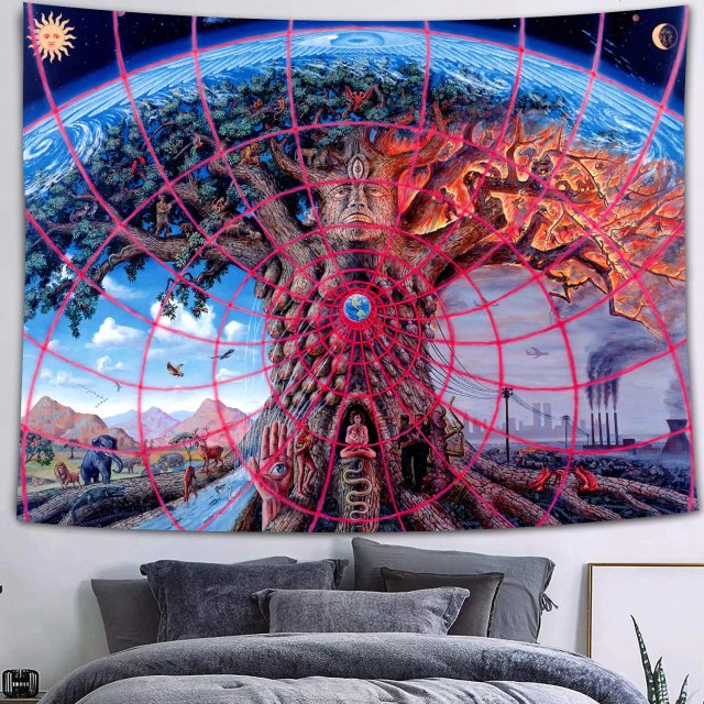 Simsant Mushroom Forest Castle Tapestry Fairytale Trippy Colorful Butterfly Wall Hanging Tapestry for Home Dorm Fantasy Decor